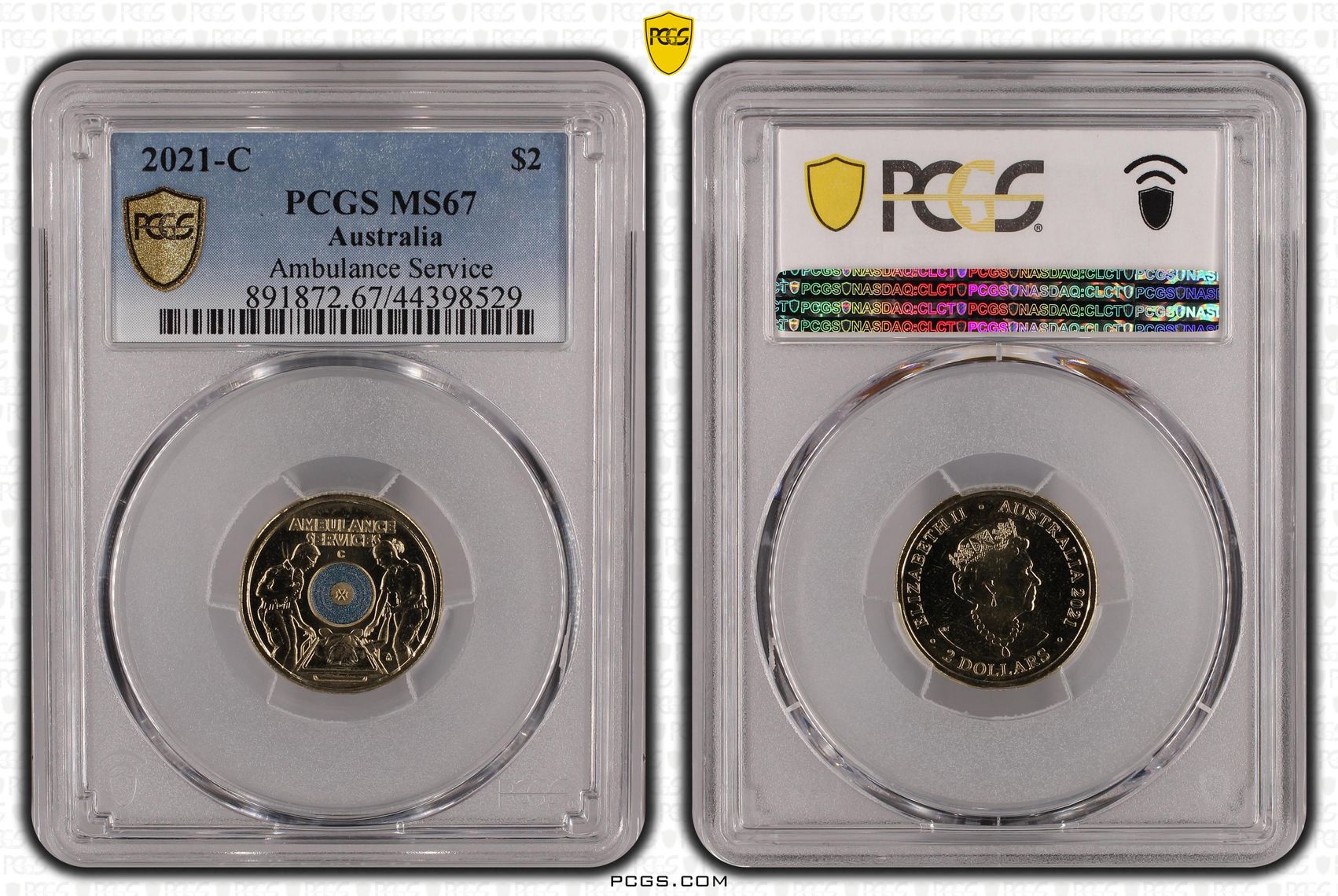 2021 $2 "C" Mintmark Coloured Ambulance Service PCGS Graded Coin MS67